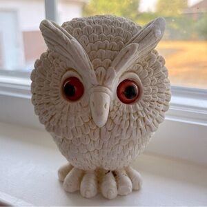 Vintage White Owl Figurine with Red Eyes Made in England MCM Stonewear